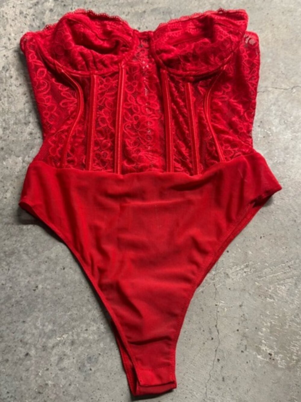 Hera Collection Women's Red Lace Sweetheart Corset Bodysuit Sz S Party Sexy